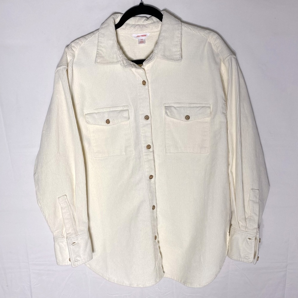 Joe Fresh Cream Corduroy Long Sleeve Casual Button Down Shirt Jacket Shacket L